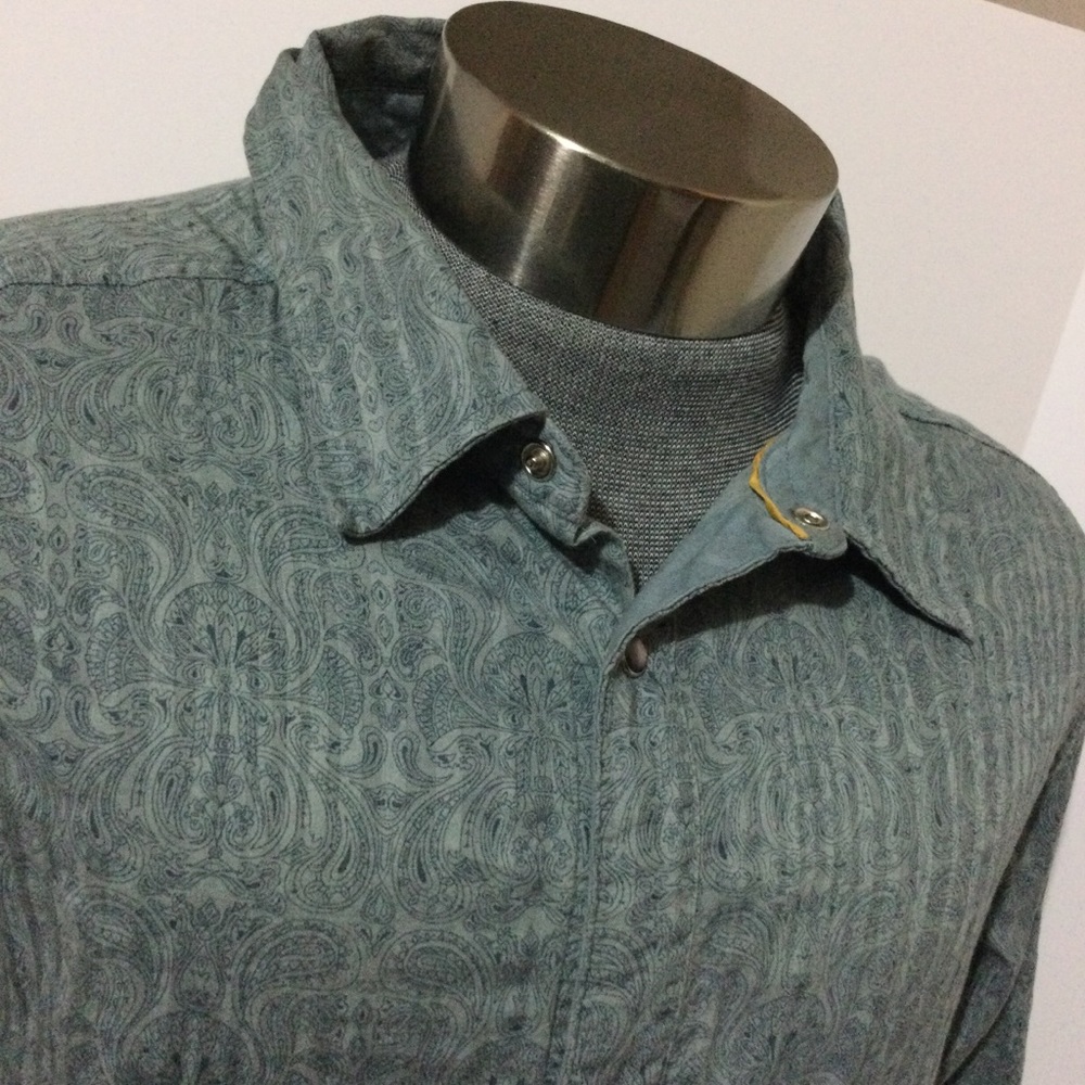 Prana Long Sleeve Pearl Snap Button Down Shirt Gray Size XL